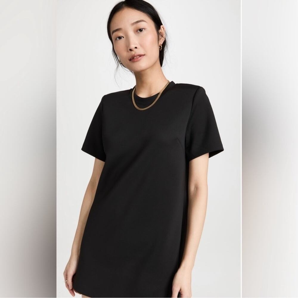 Good American Black Shift Dress Short Sleeve Padded Modern Simple Mini Sz 2
